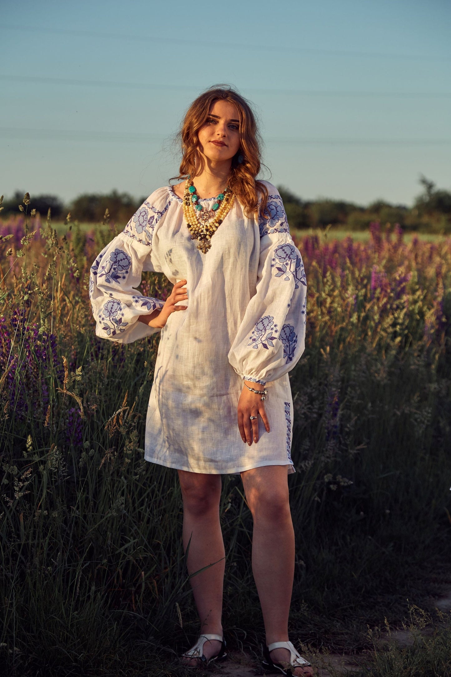 Size 4US//S! White Linen Embroidered Tunica - Mexican Boho Women's Tunic - Vyshyvanka with Ukrainian Embroidery