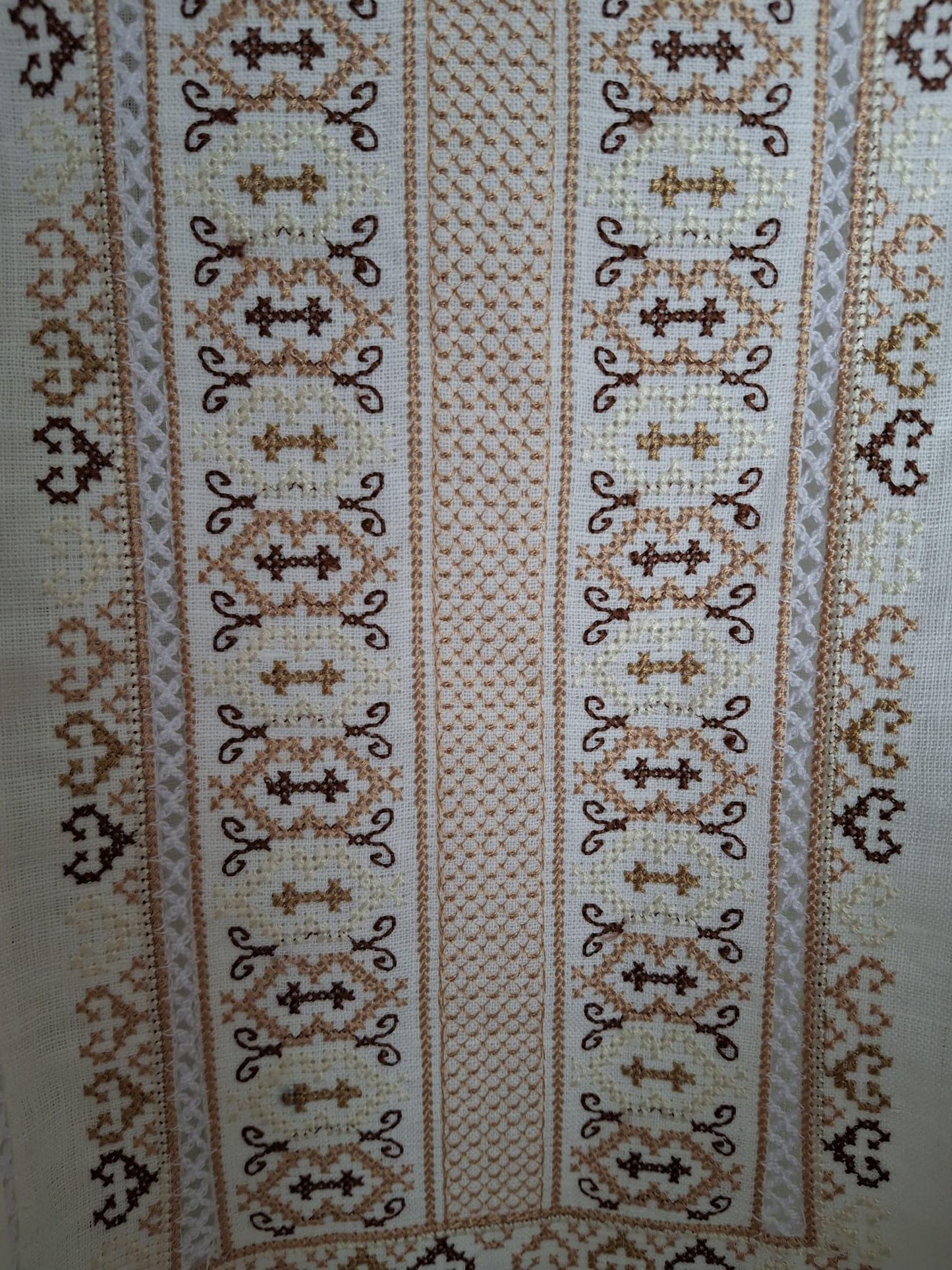 Size L! Men's White Linen Shirt with Beige Ukrainian Embroidery - Elegant Ethnic Men's Embroidered Linen Shirt