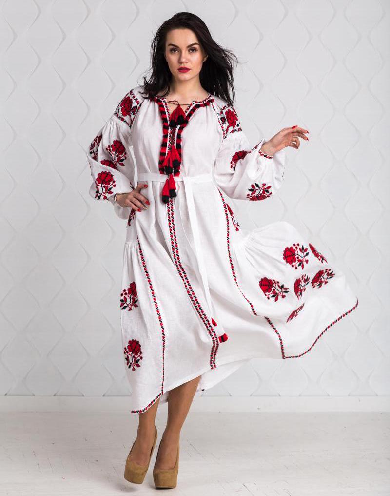 Size 8US/M! White Embroidered Maxi Dress - Bohemian Ukrainian Vyshyvanka - Traditional Folk Linen Gown