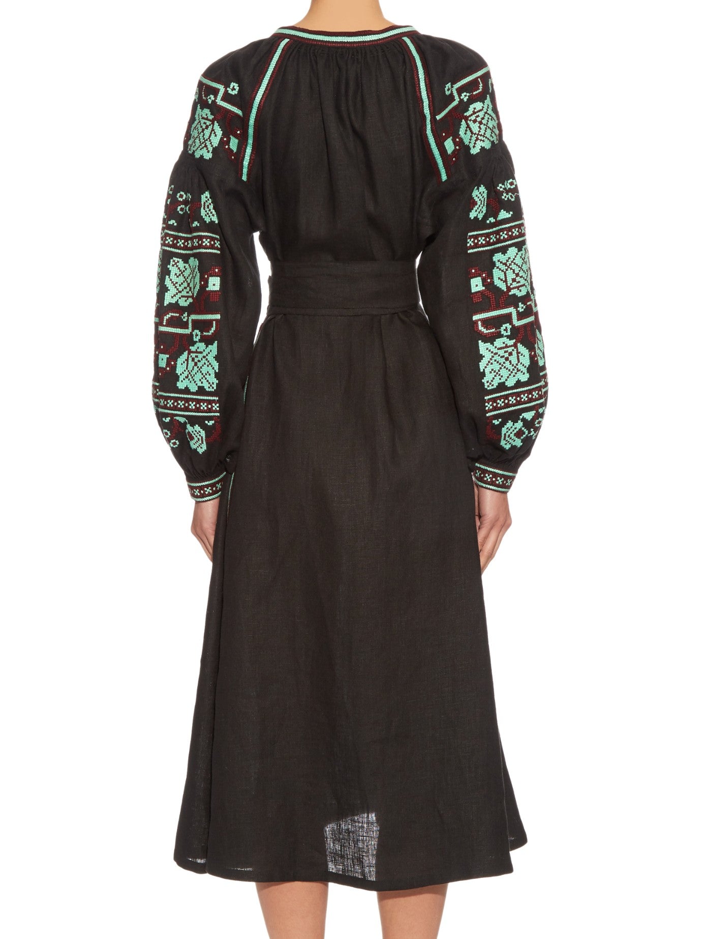 Size 2US/XS! Black Bohemian Embroidered Midi Dress – Folk Nouveau Elegance Wrap