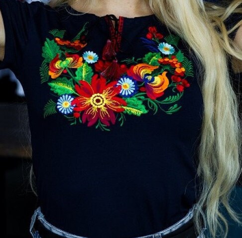 Sizes S-4XL. Navy Mexican Tee. Viscose Vyshyvanka Blouse. Women's Embroidered Ukrainian Shirt. Cotton Vyshyvanka for Women. Traditional Ethnic Top