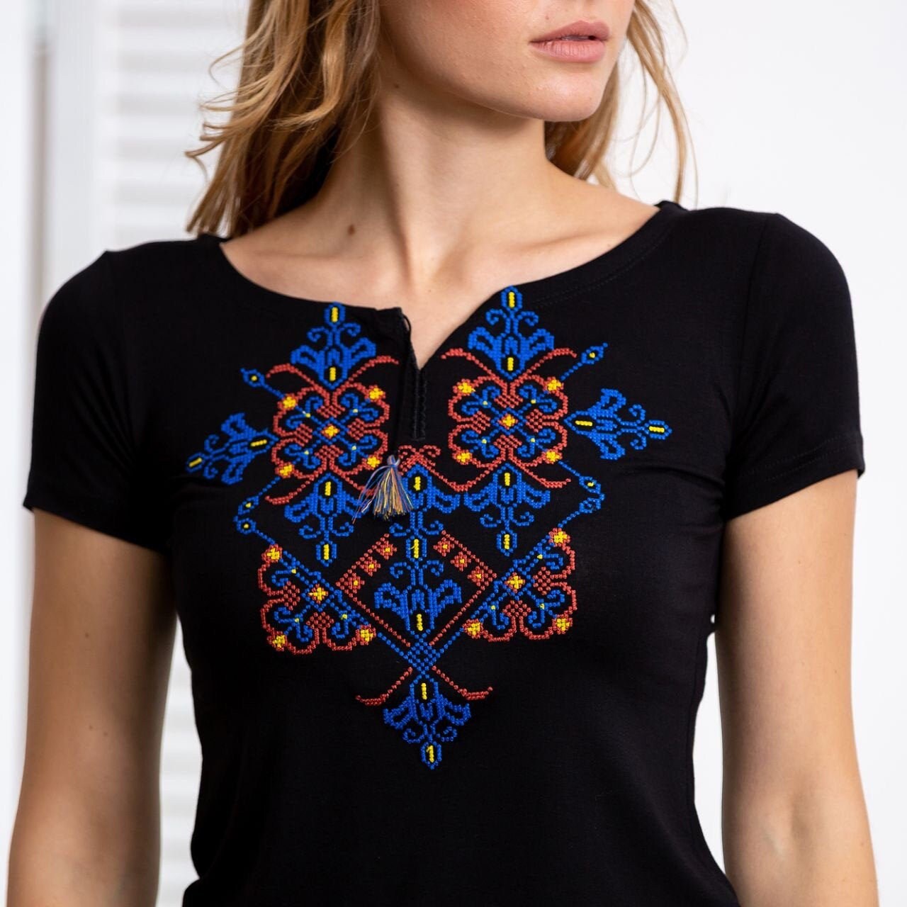 Sizes S,M. Black Ukrainian Embroidered T-Shirt – Bright Folk Heritage Tee for Women