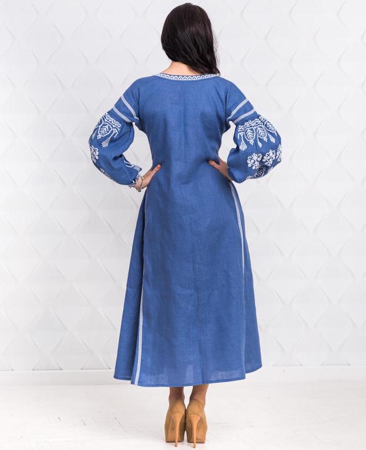 Size 4US/S! Boho Hippie Dress - Elegant Blue Linen Embroidered Dress - Bohemian Chic Maxi Kaftan
