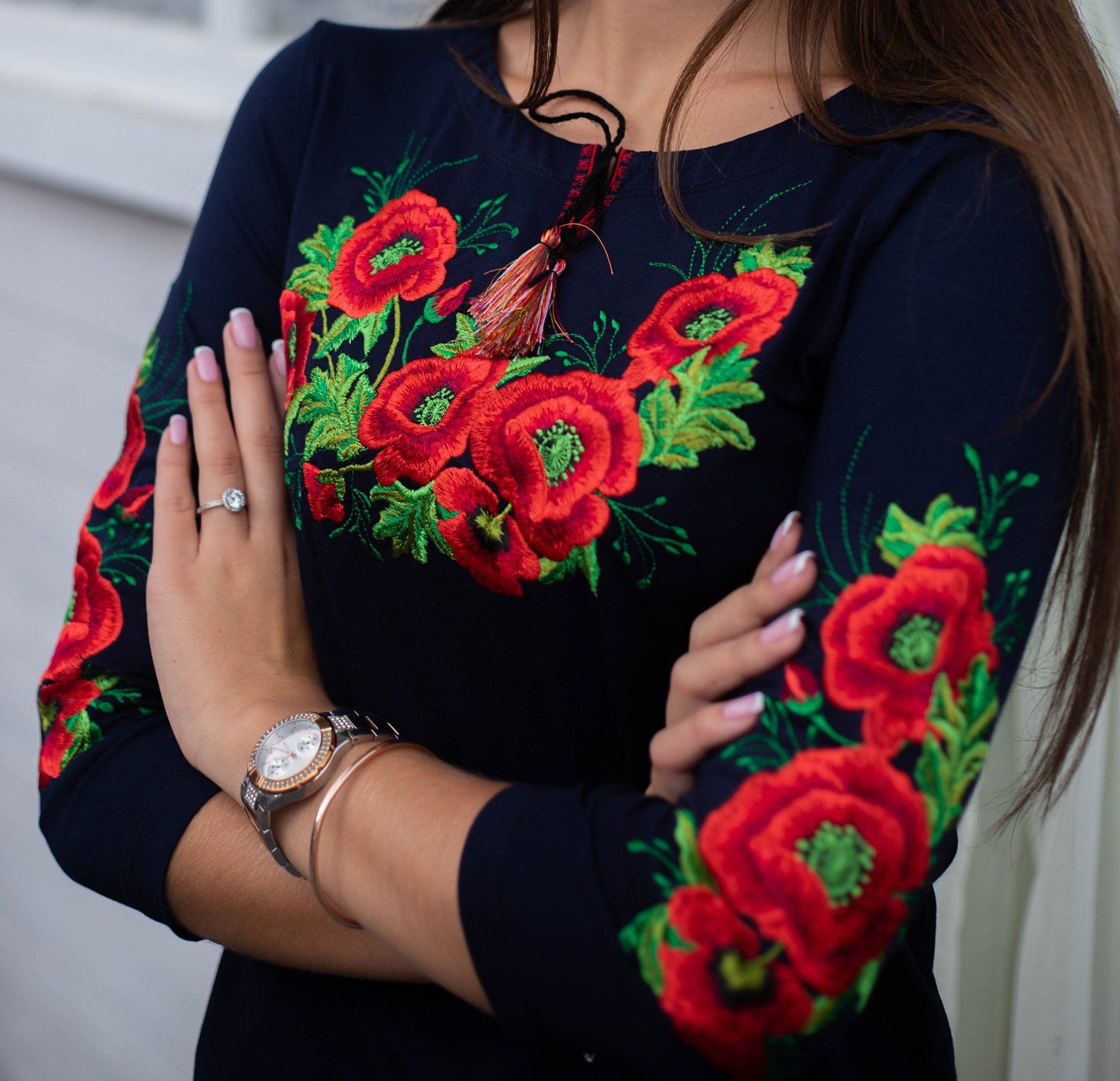 Sizes S-4XL. Exclusive Navy Boho T-Shirt - Cotton Floral Embroidered Top - Blue Vyshyvanka Tee for Women - Mexican Tee