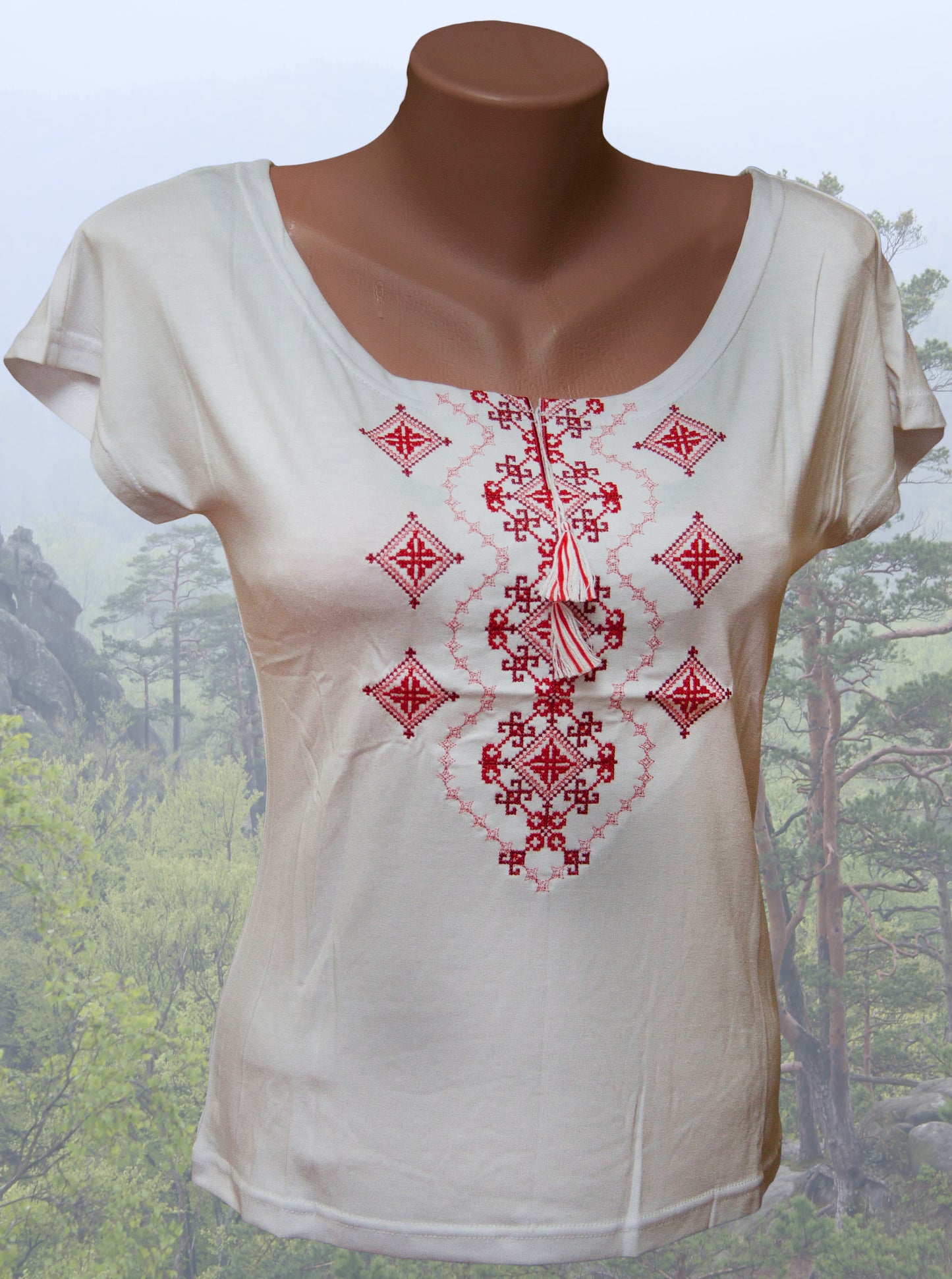 Size XXL. White Ukrainian Boho T-Shirt with Red Embroidery - Chic Vyshyvanka Style for Women - Traditional Ethnic Tee
