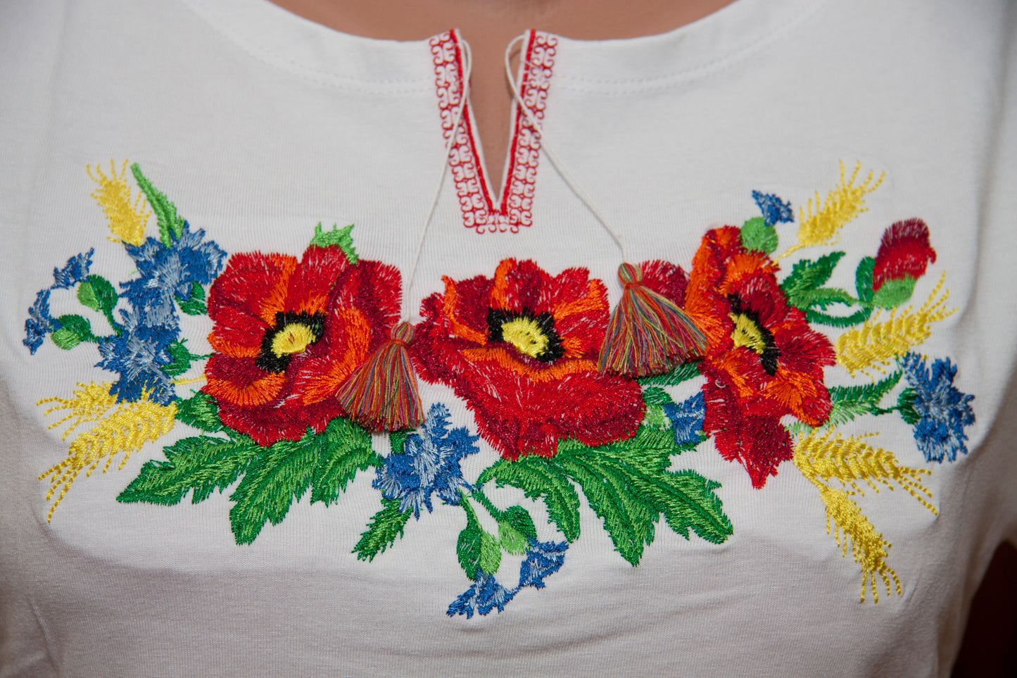 Sizes L,XXL,3XL. Elegant White Top with Vibrant Floral Details - Boho Chic Ukrainian Style