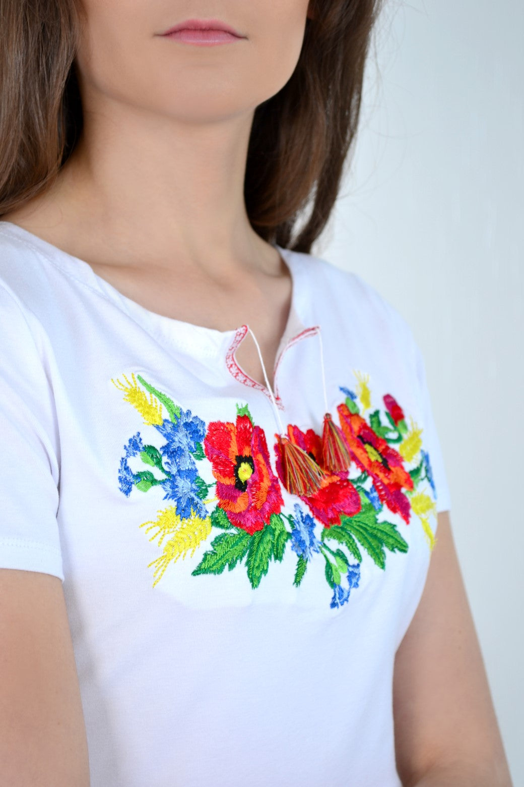 Sizes L,XXL,3XL. Elegant White Top with Vibrant Floral Details - Boho Chic Ukrainian Style