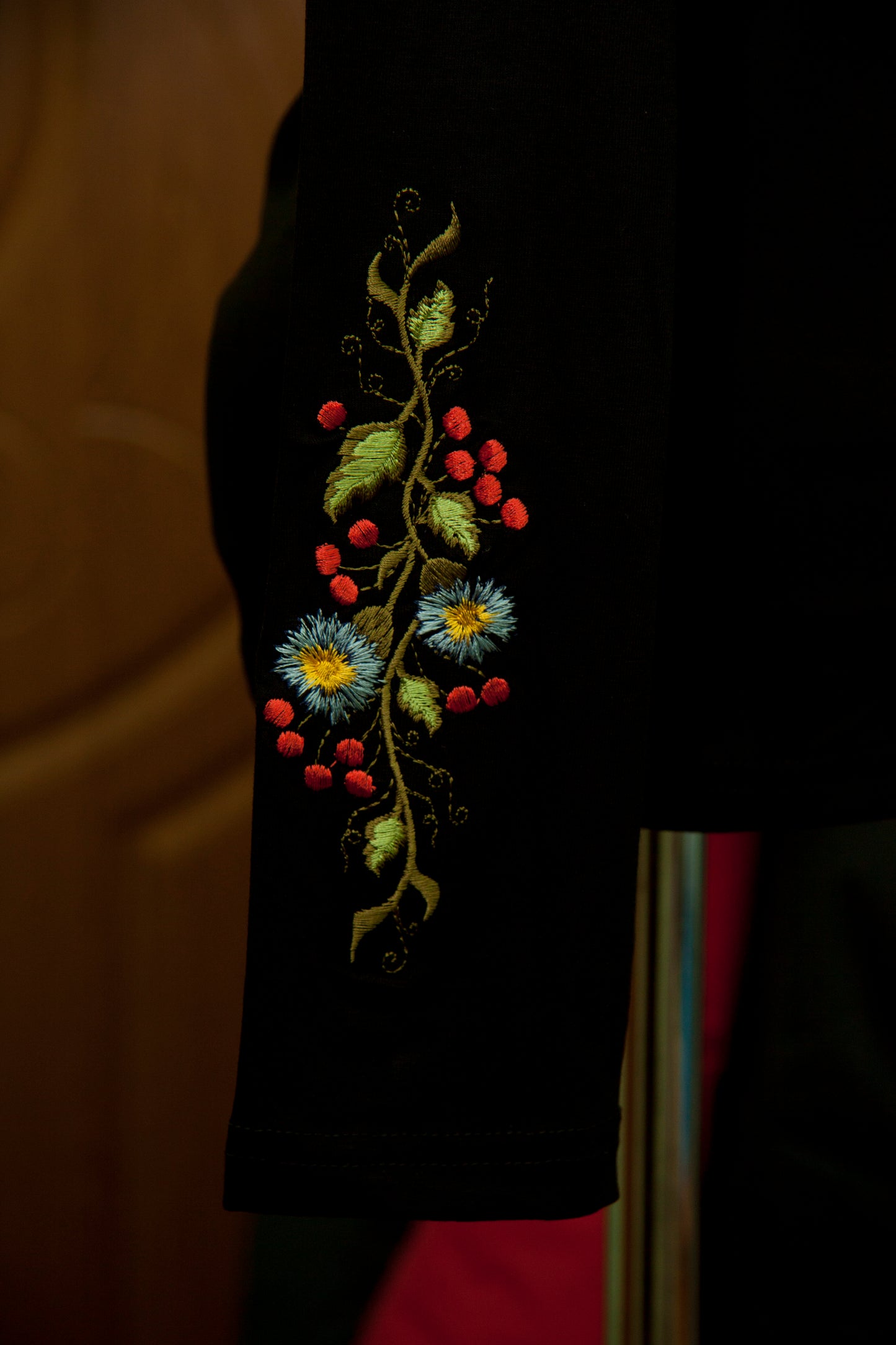 Size S. Black Bohemian Embroidered Blouse – Colorful Floral Folk Long Sleeve Top for Women