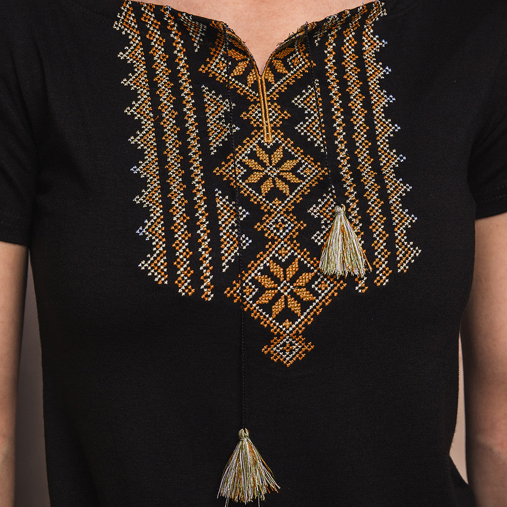 Sizes S,M,XL. Black and Brown Vyshyvanka Shirt - Chic Hippie T-Shirt - Romanian Folk Top - Mexican Women's Tee