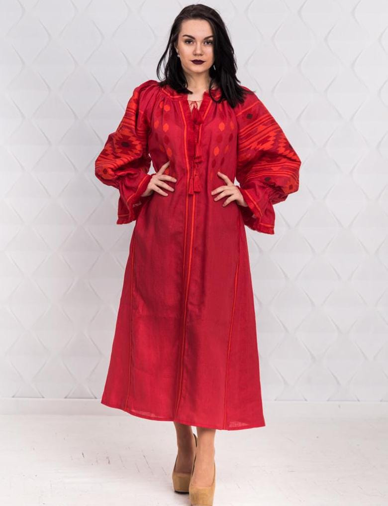 Size S/6US! Gorgeous Bohemian Red Embroidered Dress - Stylish Folk Party Maxi Dress