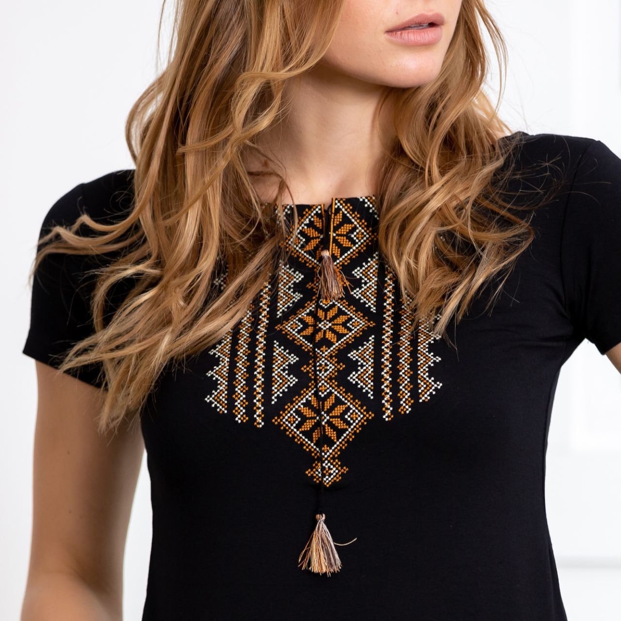 Sizes S,M,XL. Black and Brown Vyshyvanka Shirt - Chic Hippie T-Shirt - Romanian Folk Top - Mexican Women's Tee