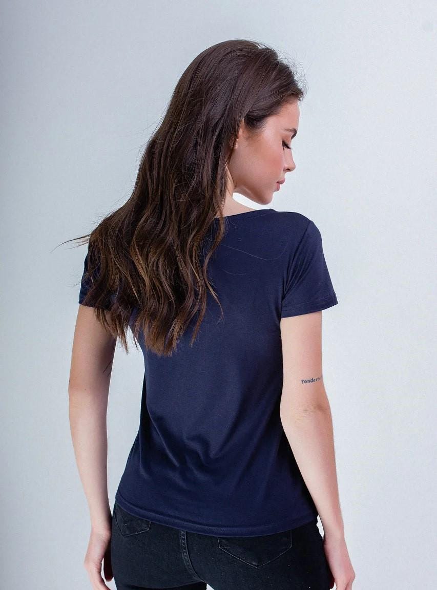 Sizes M-3XL. Bohemian Folk Navy Blue T-shirt with Intricate Embroidery - Mexican Top with Short Sleeves - Stylish Boho Chic Tee