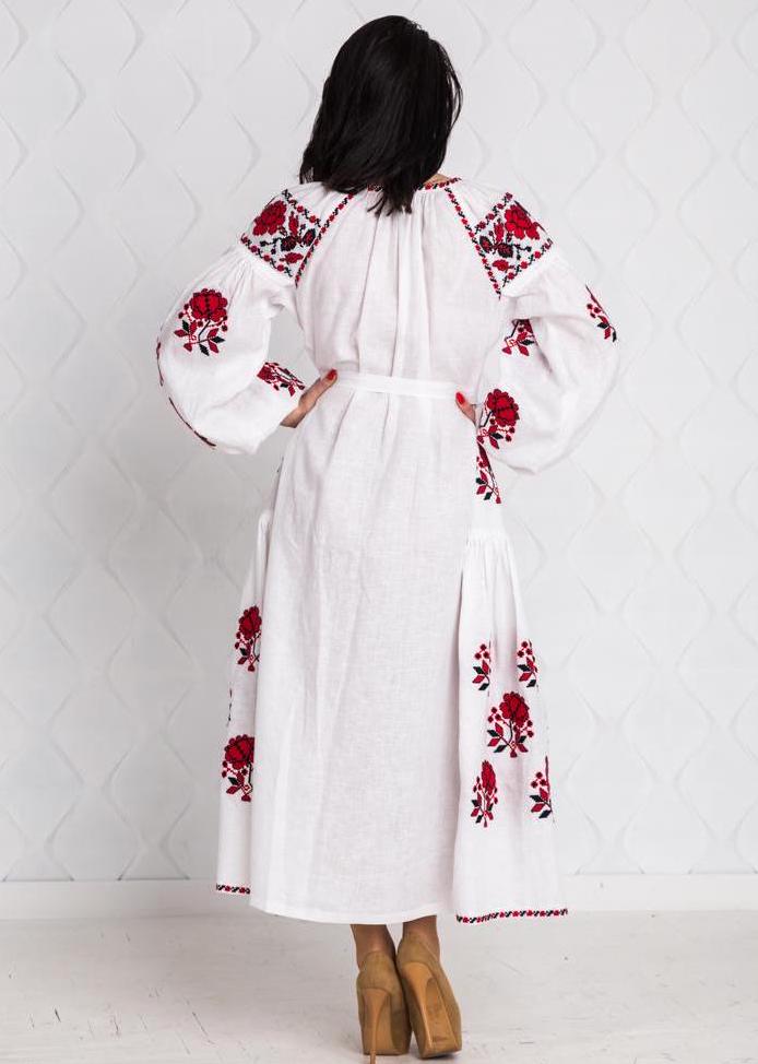 Size 8US/M! White Embroidered Maxi Dress - Bohemian Ukrainian Vyshyvanka - Traditional Folk Linen Gown