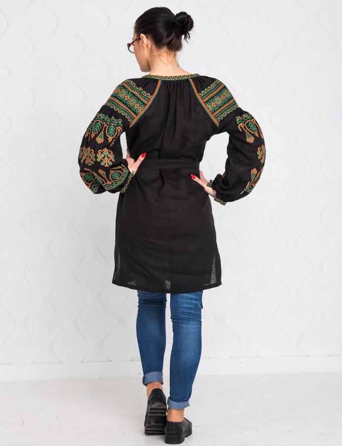 Size M! Elegant folklore embroidered tunic, black linen bohemian outfit, traditional ethnic fashion, Ukrainian vyshyvanka, stylish boho chic top
