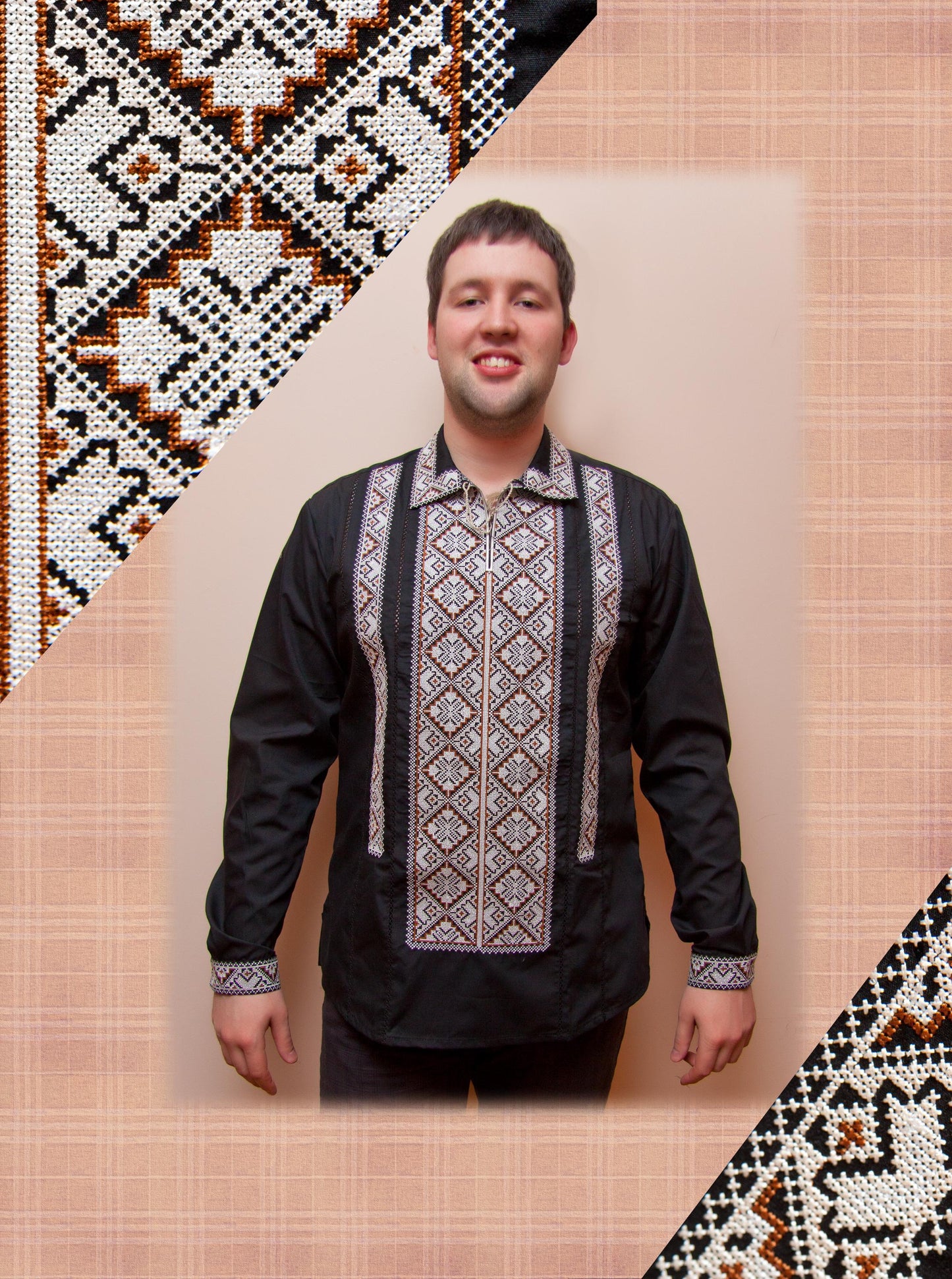 Size L! Black Ukrainian Embroidered Shirt for Men - Traditional Folk Vyshyvanka