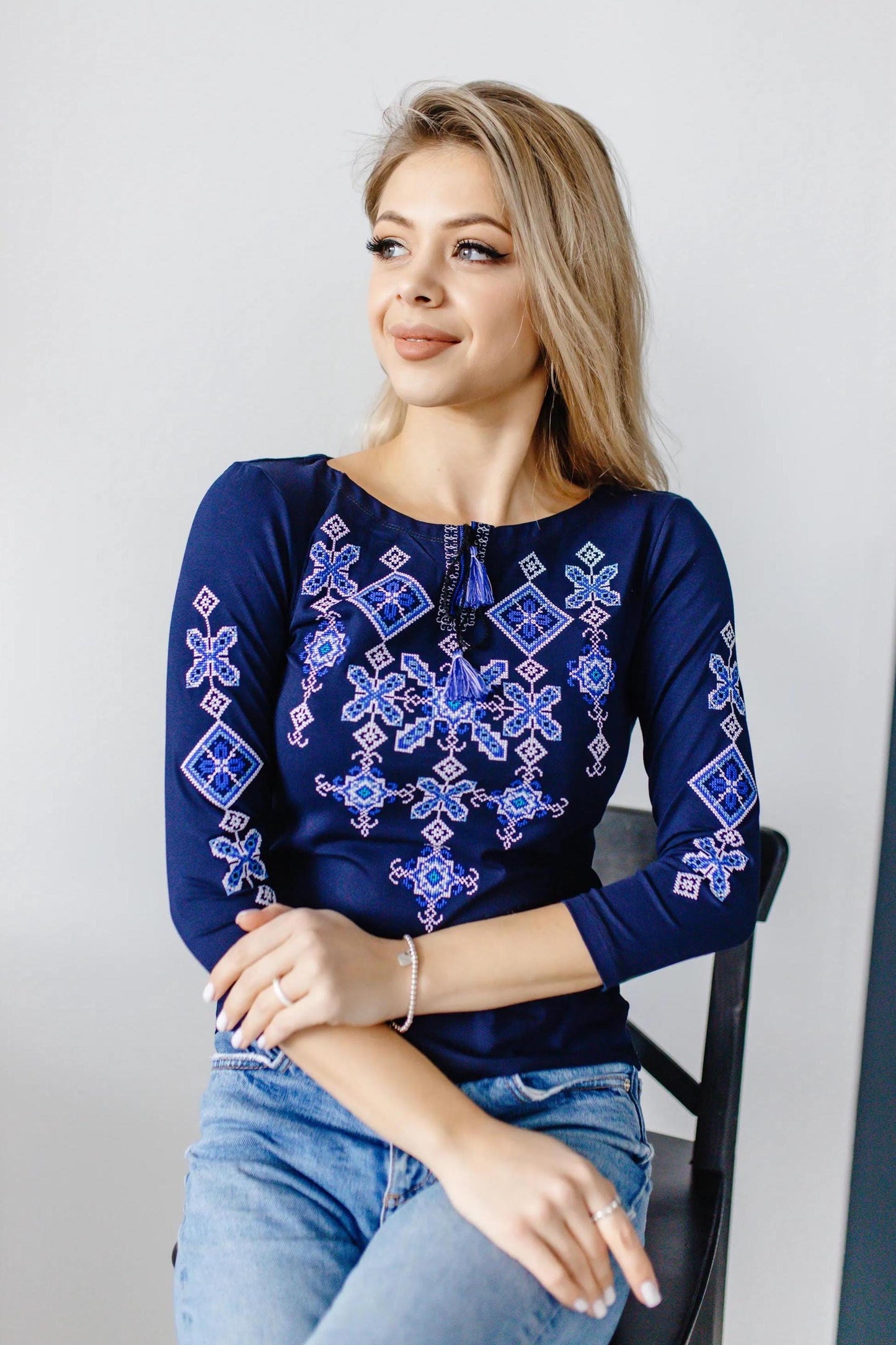 Sizes S-4XL. Authentic Ukrainian Handmade Shirt. Blue Embroidered Boho Blouse. Folk Style Tee. Ethnic Fashion Slavic Embroidery. Gift for Her Top