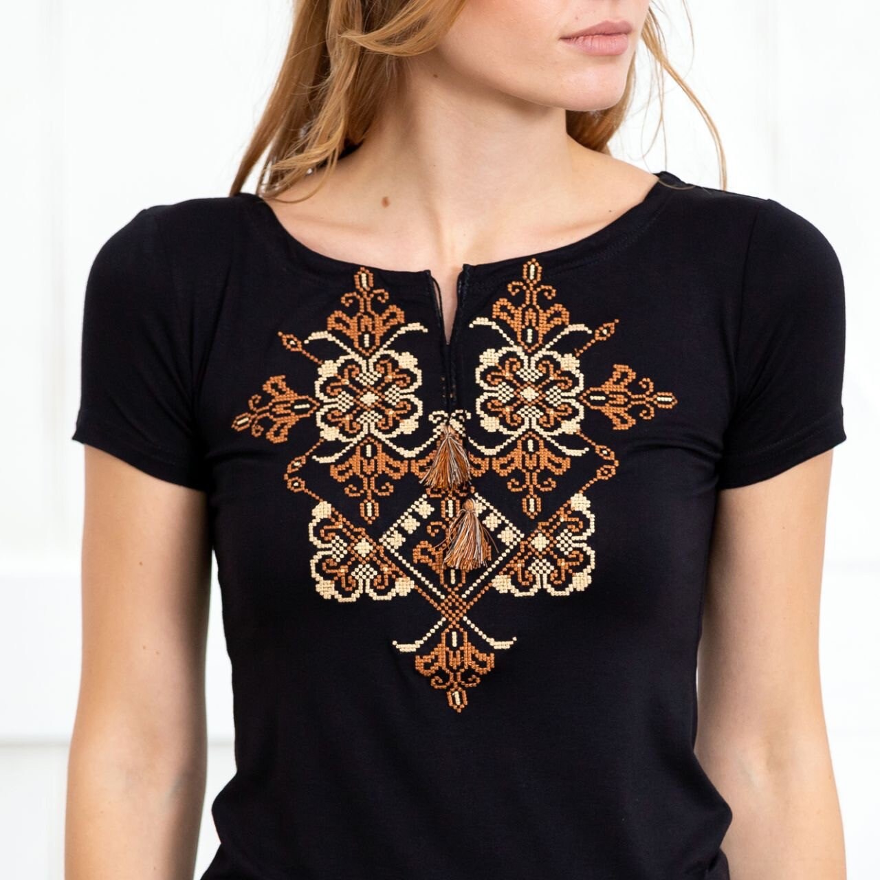 Sizes S-3XL. Black Embroidered T-Shirt. Boho Folk Vyshyvanka Blouse. Mexican Ornament Tee. Women's Gift for Valentine's Day. Ethnic Fashion Top