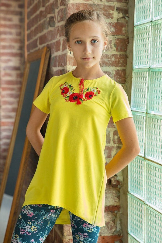Size 128. Bright Yellow Flower Girl Tunic – Perfect Birthday & Junior Floral Tunic