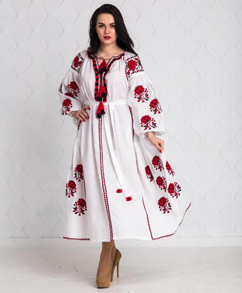 Size 8US/M! White Embroidered Maxi Dress - Bohemian Ukrainian Vyshyvanka - Traditional Folk Linen Gown