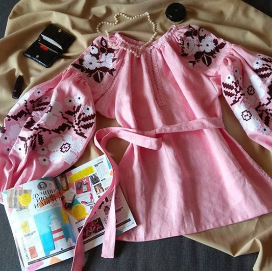 Size XS! Blush Bloom — Linen Embroidered Folk Blouse with Botanical Charm