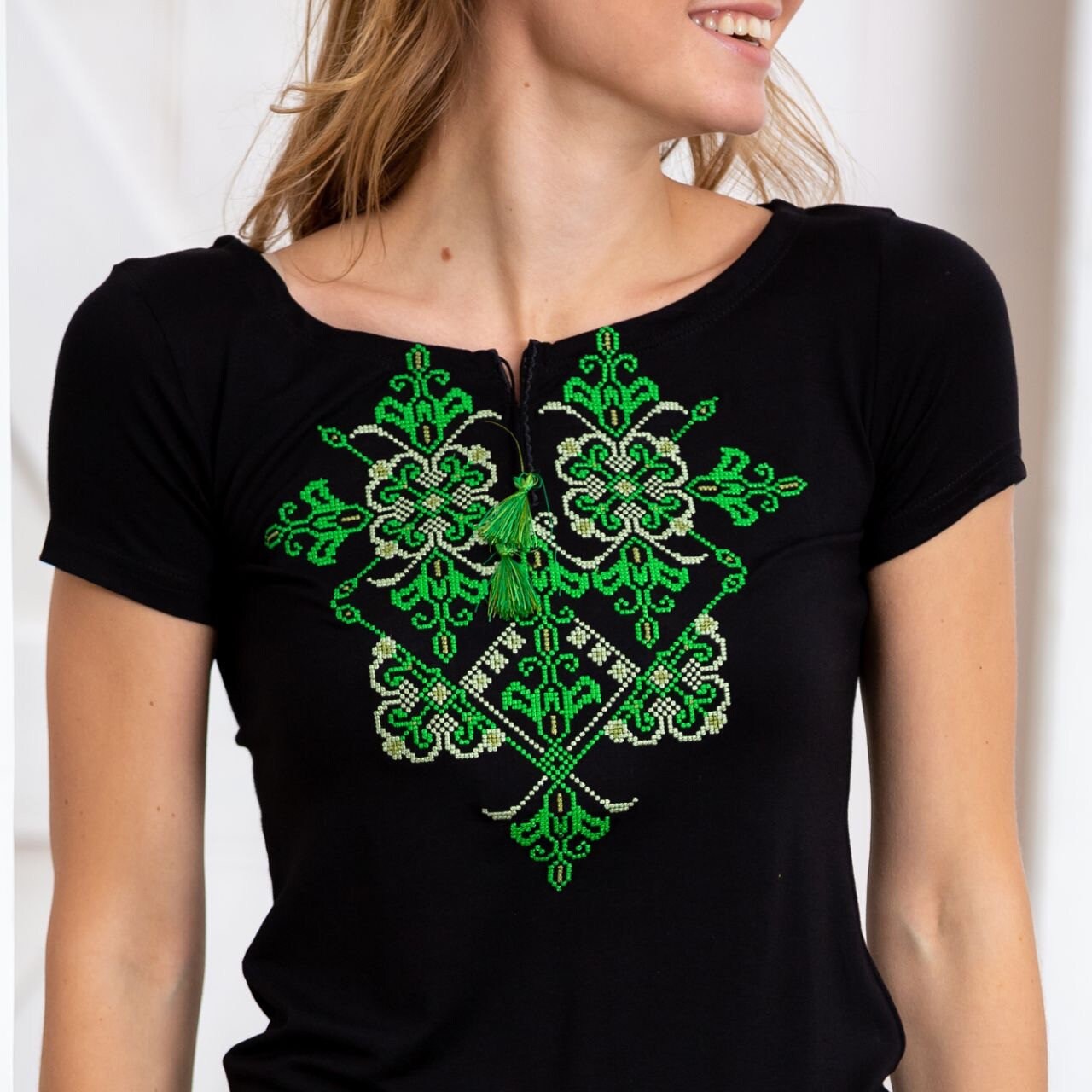 Sizes S-3XL. Bohemian Black Vyshyvanka T-shirt - Embroidered Top Ukraine - Flower Tee