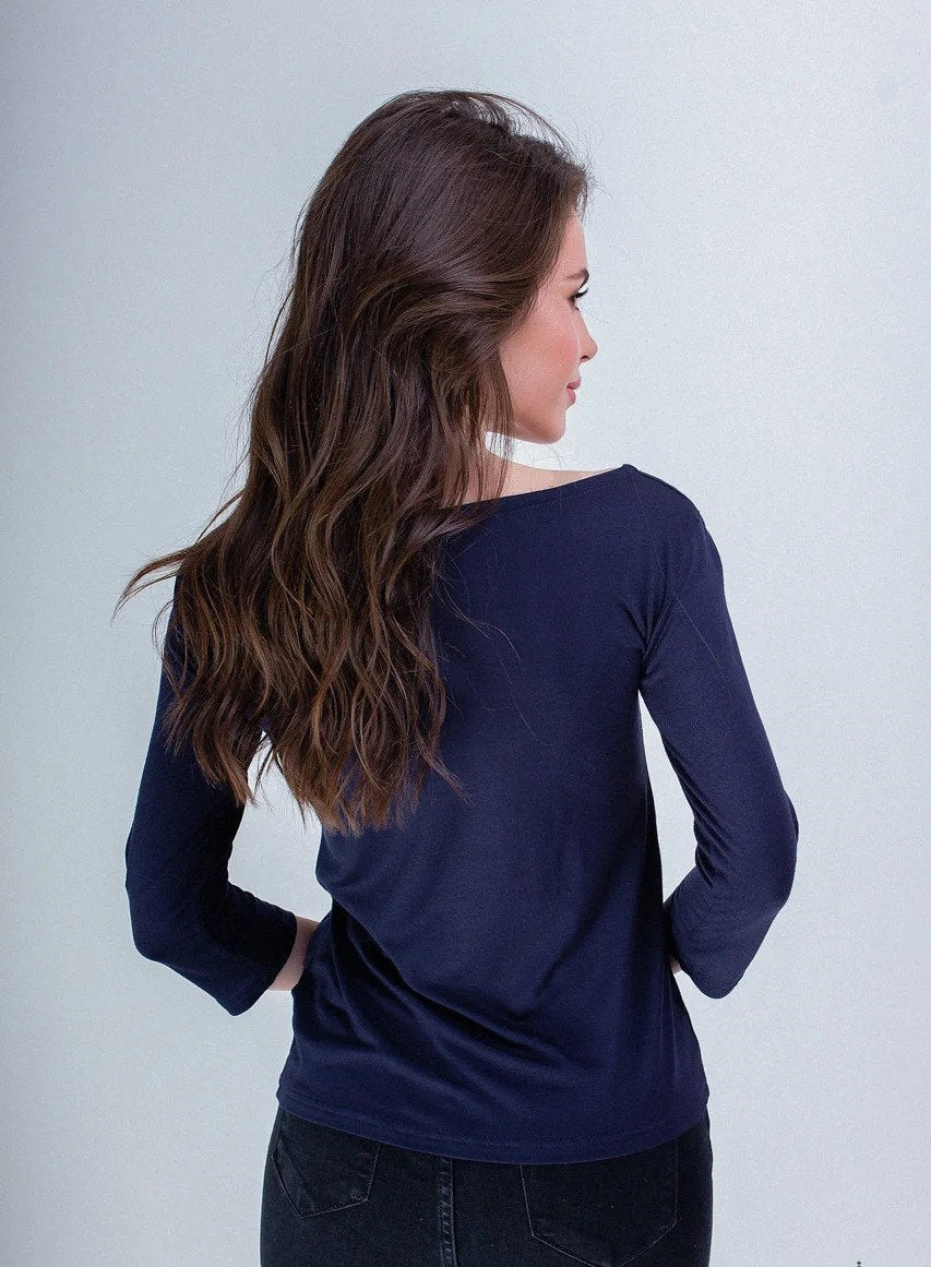 Sizes S-4XL. Navy Blue Fashion Tee with Red and White Embroidery - Stylish Bohemian FolkloreTop