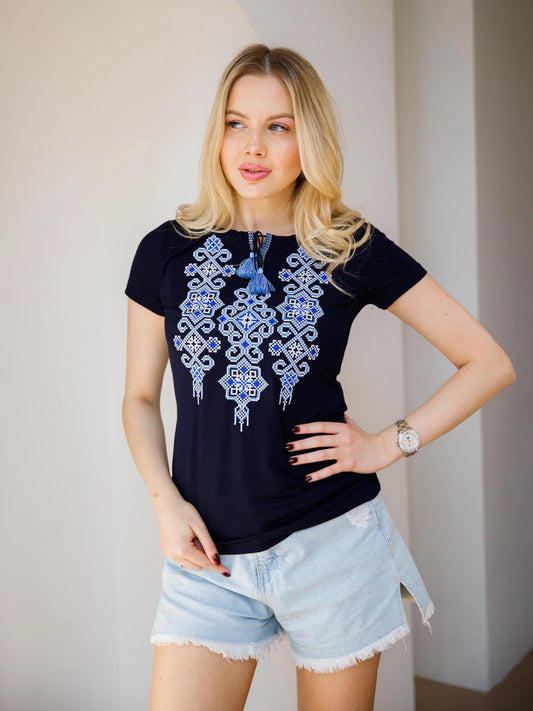 Sizes M-4XL. Mystic Blue Vyshyvanka Tee