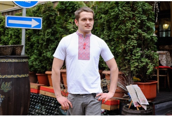 Size S. Ukraine Embroidered T-shirt - Coton White Mens Shirt - Traditiona Embroidery Shirt