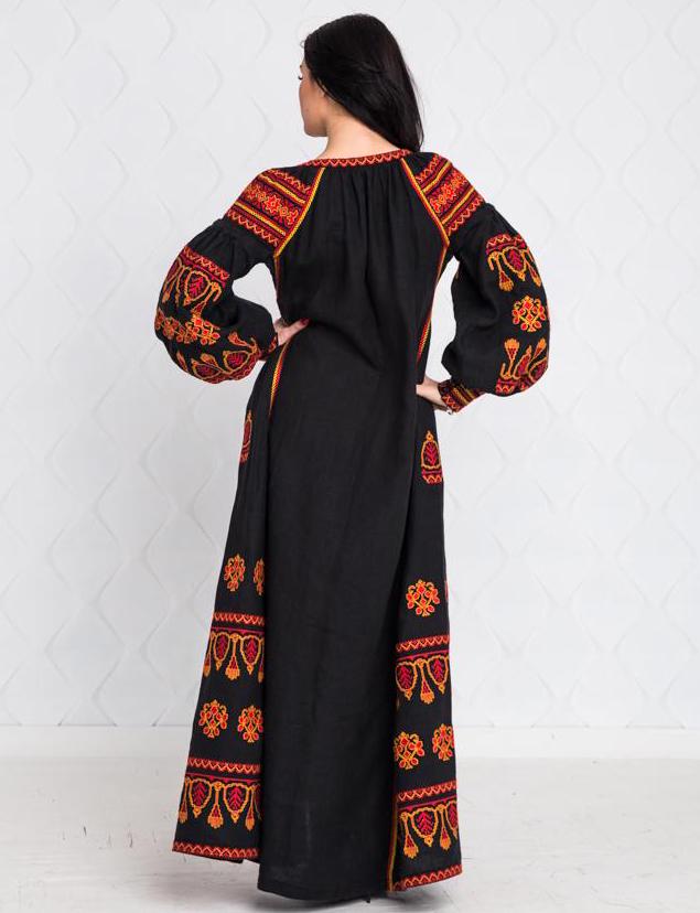 Size 8US/S! Bohemian Lux Wrap. Folk Nouveau Abaya. Chic Nationale Caftan. Embroidered Ukrainian Dress. Fashion Vyshyvanka Style. Black Boho Dress
