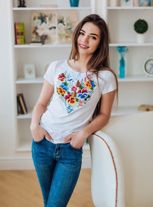 Sizes S-4XL. Colorful Embroidered White T-Shirt. Women's Boho Chic Tee. Floral Ukrainian Vyshyvanka. Short Sleeve Ethnic Top. Folk Gift for Women