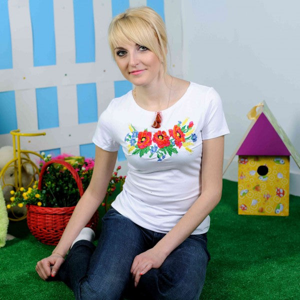 Sizes L,XXL,3XL. Elegant White Top with Vibrant Floral Details - Boho Chic Ukrainian Style