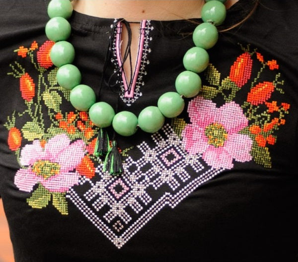 Sizes S,3XL-5XL. Mexican Floral Embroidered Blouse – Black Boho Long Sleeve Shirt for Women