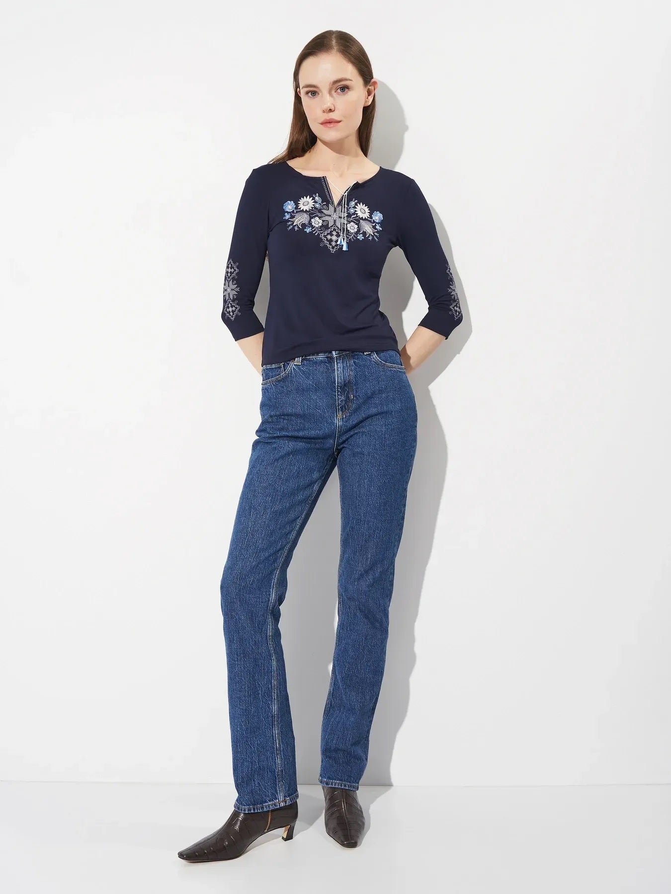 Sizes S-5XL. Traditional Navy Vyshyvanka Top. Folk Ukrainian Embroidered T-Shirt. National Tee with Embroidery. Blue and Grey Boho Shirt. Mexican Top