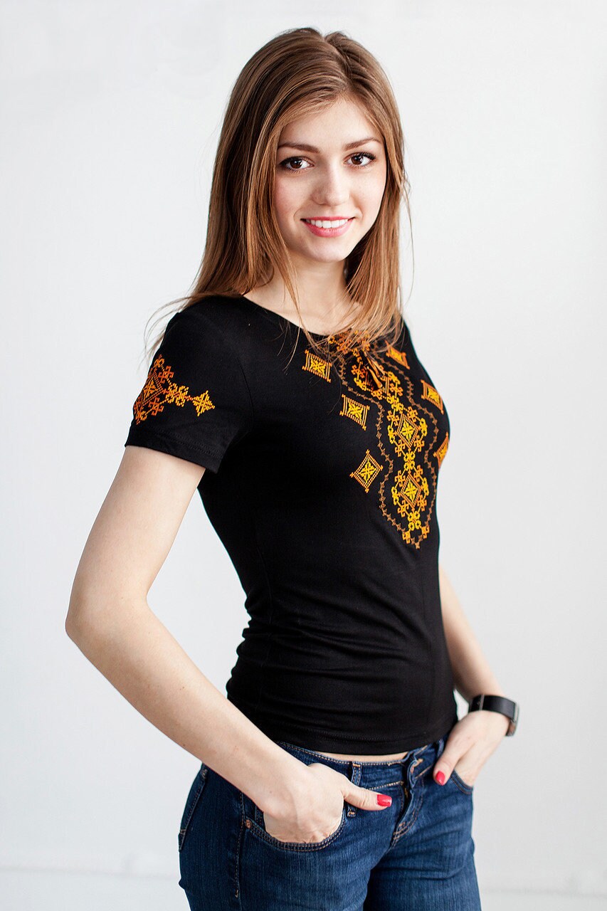 Size XL. Black Embroidered Gypsy Top. Embroidered Boho Tee. Gift for Her. Hippie Peasant Top. Traditional Ukrainian Blouse. Bohemian T-Shirt