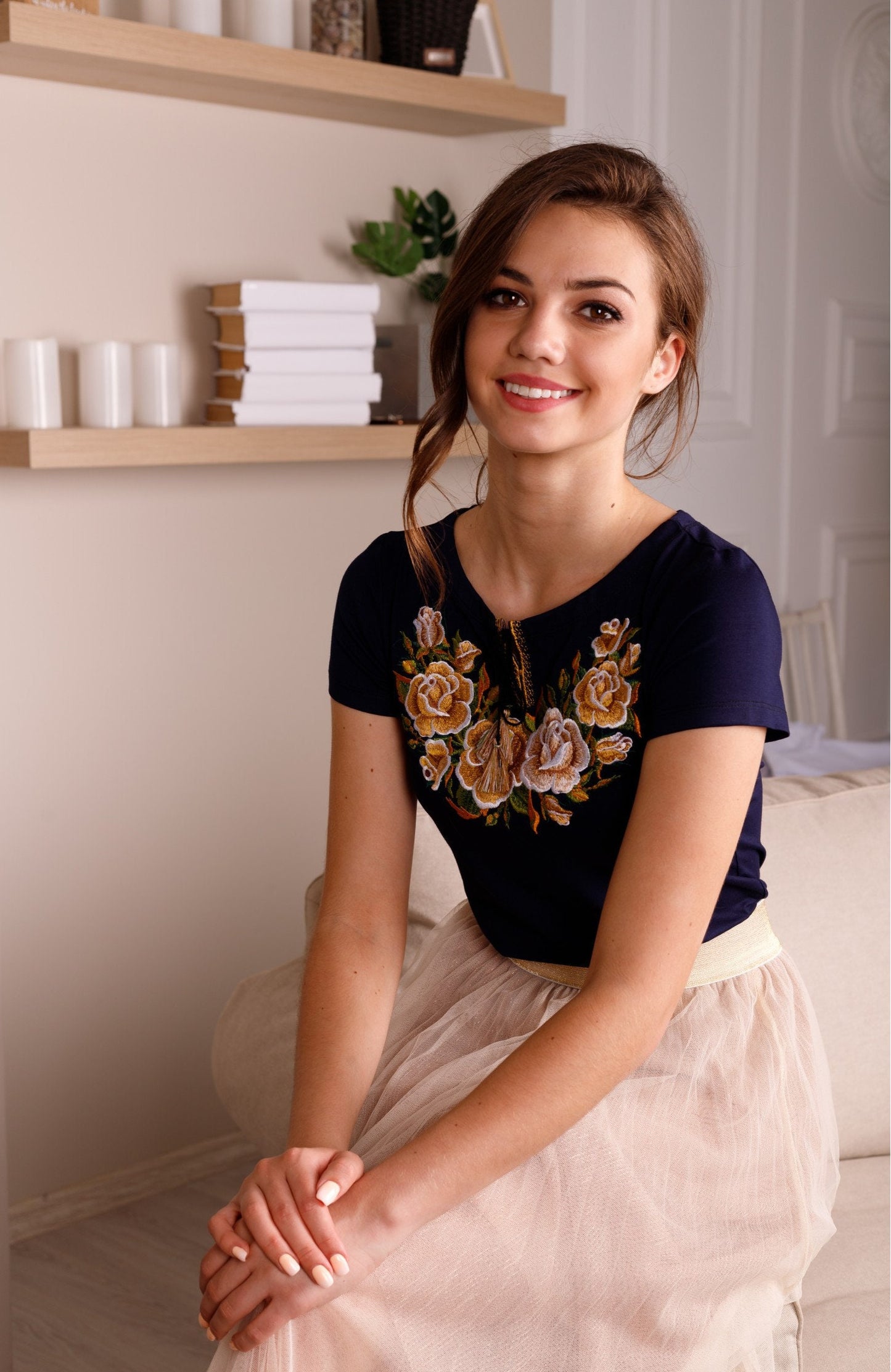 Sizes S-3XL. Ukrainian Embroidered Navy T-Shirt. Traditional Mexican Shirt. Summer Boho Clothes. Gift for Her. Cute Women's Tops. Daughter Gift. Tee