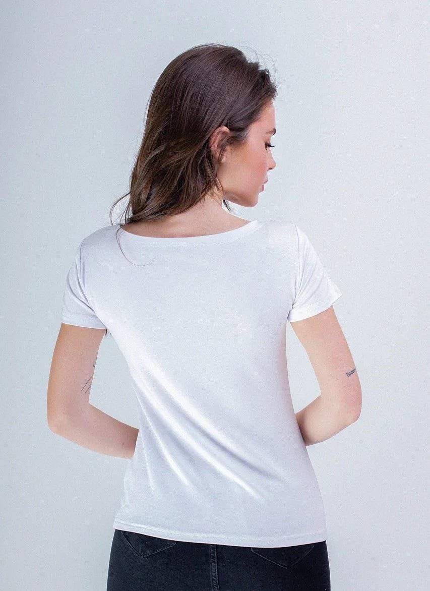 Size S. White Boho Embroidered T-Shirt - Women's Vyshyvanka with Geometric Ornament - Ukrainian Folk Style Blouse
