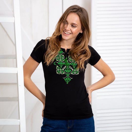 Sizes S-3XL. Bohemian Black Vyshyvanka T-shirt - Embroidered Top Ukraine - Flower Tee