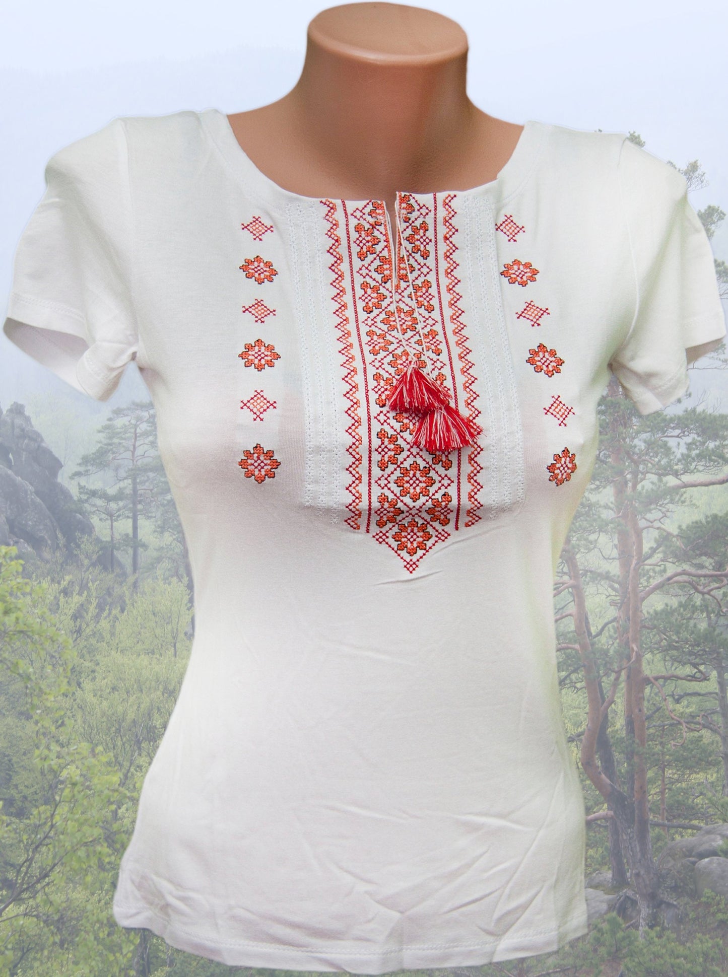 Sizes XL,3XL. Boho White Tee. Vyshyvanka Embroidered Shirt. Women's Cotton T-Shirt. Summer Boho Clothing. Gift for Her. Orange Ornament Blouse