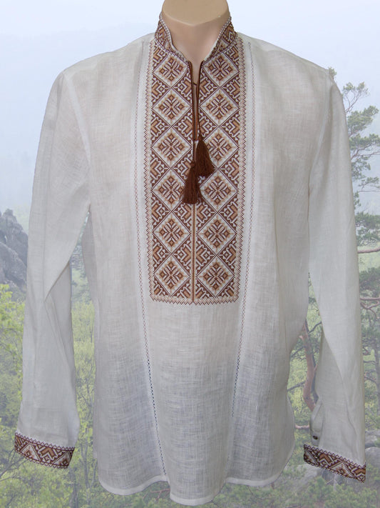 Size M! Men's embroidered linen shirt - Handmade ethnic folklore shirt