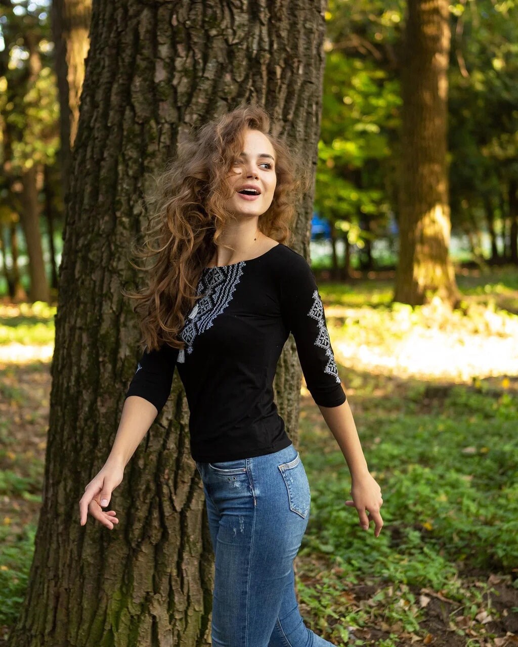 Sizes S-3XL. Black Folk Embroidered Blouse – Minimalist Ukrainian Cross-Stitch Elegance