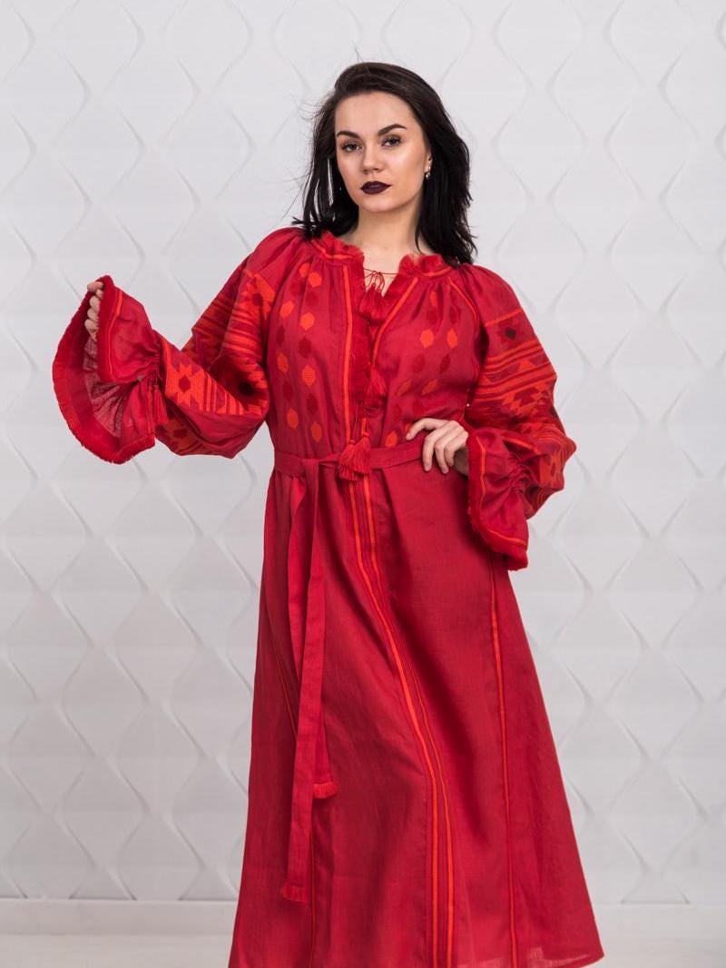 Size S/6US! Gorgeous Bohemian Red Embroidered Dress - Stylish Folk Party Maxi Dress