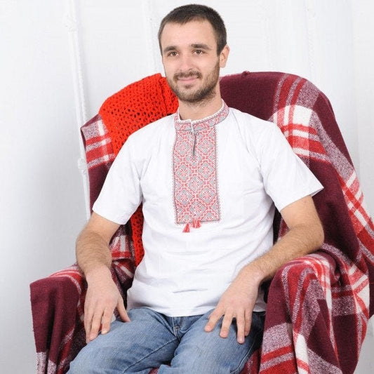Size S. Ukraine Embroidered T-shirt - Coton White Mens Shirt - Traditiona Embroidery Shirt