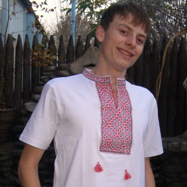 Size S. Ukraine Embroidered T-shirt - Coton White Mens Shirt - Traditiona Embroidery Shirt