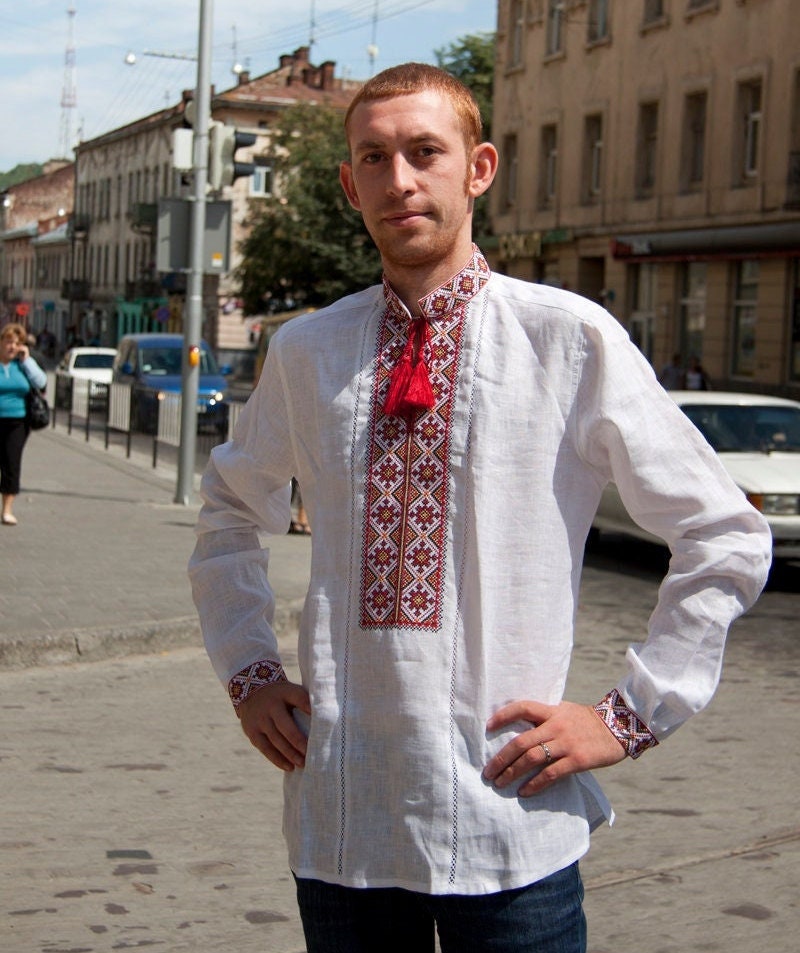 Size M! Embroidered Men's Vyshyvanka - Ukrainian Ethnic Shirt with Traditional Embroidery