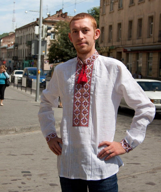 Size M! Embroidered Men's Vyshyvanka - Ukrainian Ethnic Shirt with Traditional Embroidery