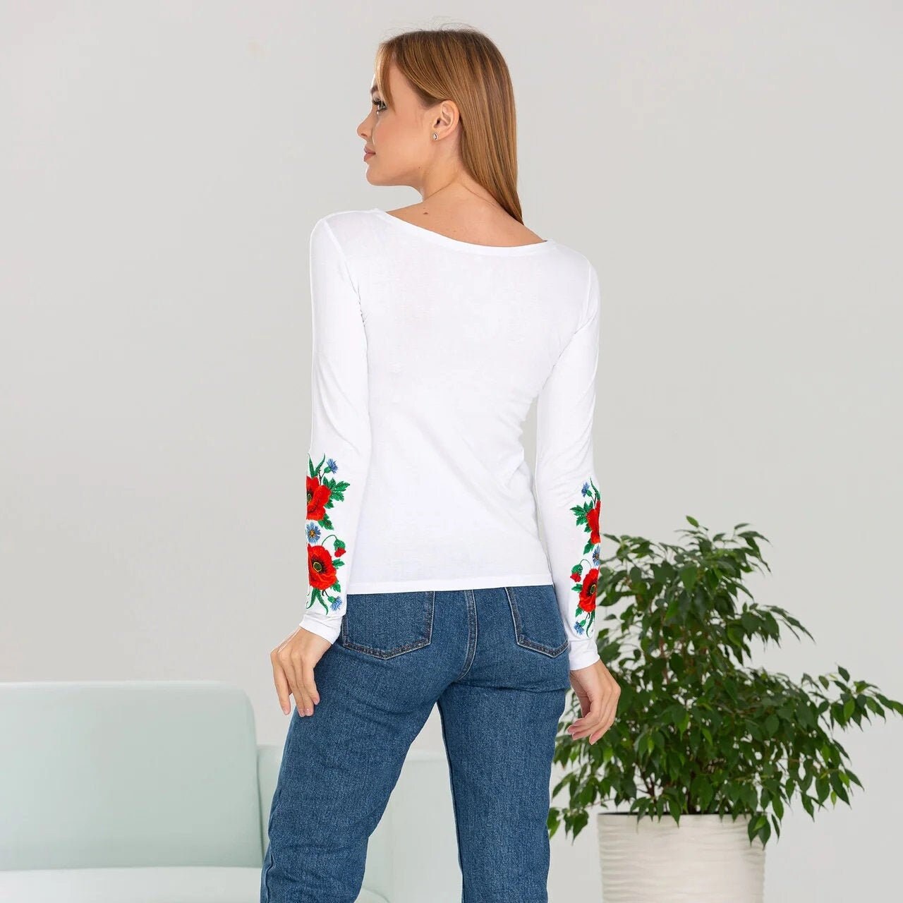Sizes M,XL,XXL. White Floral Embroidered T-Shirt – Bohemian Ukrainian Blouse with Poppy and Mexican Botanical Folk Design
