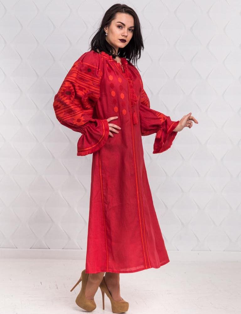 Size S/6US! Gorgeous Bohemian Red Embroidered Dress - Stylish Folk Party Maxi Dress